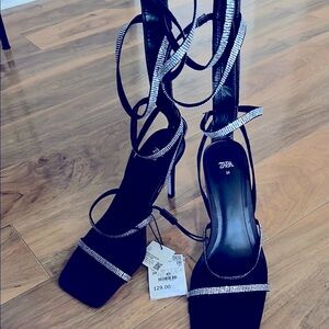 Zara Black Rhinestone Heels